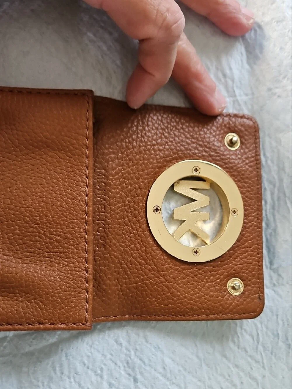 Michael Kors Caramel Brown Leather Card Holder with Gold MK Emblem